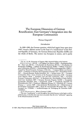 Reunification: East Germanys Integration Into the European Communities