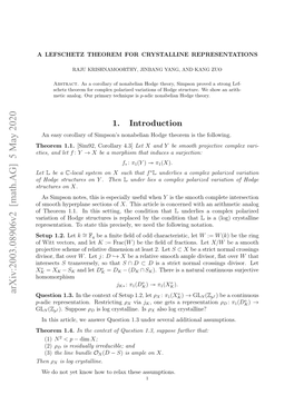 A Lefschetz Theorem for Crystalline Representations