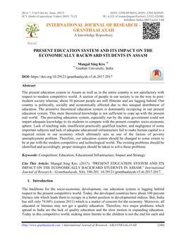 Present Education System and Its Impact on the Economically Backward Students in Assam