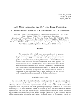Light–Cone Broadening and Tev Scale Extra Dimensions