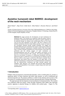 Assistive Humanoid Robot MARKO: Development of the Neck Mechanism