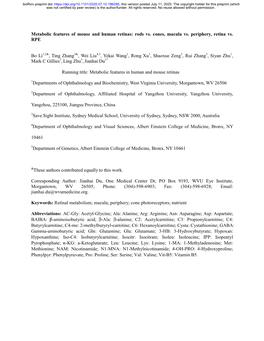 Metabolic Features of Mouse and Human Retinas: Rods Vs