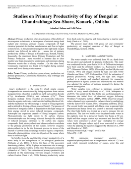 Studies on Primary Productivity of Bay of Bengal at Chandrabhaga Sea-Shore, Konark, Odisha