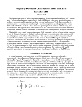 Frequency-Dependent Characteristics of the EME Path Joe Taylor, K1JT June 15, 2010