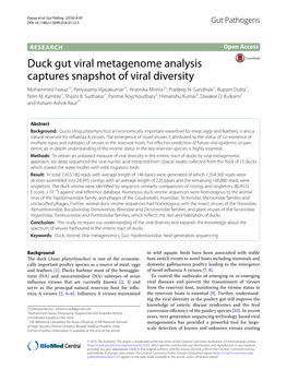 Duck Gut Viral Metagenome Analysis Captures Snapshot of Viral Diversity Mohammed Fawaz1†, Periyasamy Vijayakumar1†, Anamika Mishra1†, Pradeep N