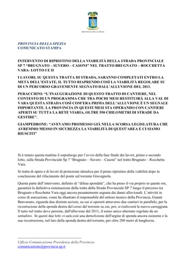 50 Comunicato Stampa PROVINCIA DELLA