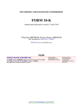 STANLEY BLACK & DECKER, INC. Form 10-K Annual Report Filed