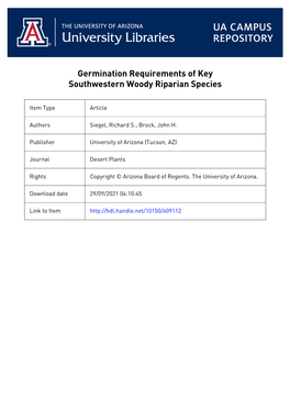 Germination Requirements of Key Southwestern Woody Riparian Species