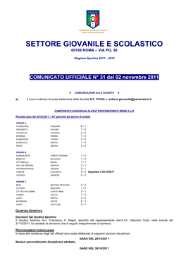 Settore Giovanile E Scolastico 00198 Roma – Via Po, 36