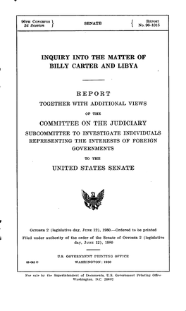 Inquiry Into the Matter of Billy Carter and Libya