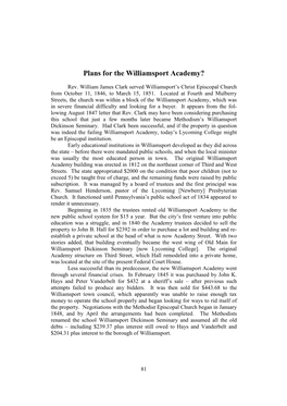 Plans for the Williamsport Academy?