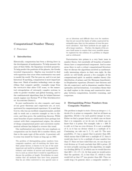 Computational Number Theory Estimable Men, They Try the Patience of Even the Prac- Ticed Calculator