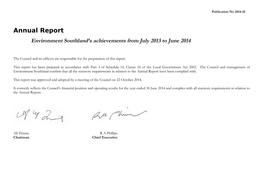Annual Report Environment Southland’S Achievements from July 2013 to June 2014