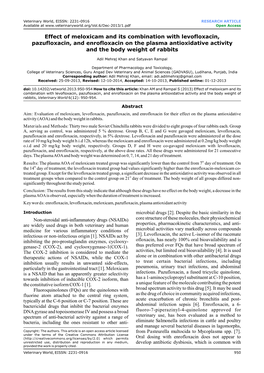 Effect of Meloxicam and Its Combination with Levofloxacin, Pazufloxacin, and Enrofloxacin on the Plasma Antioxidative Activity and the Body Weight of Rabbits