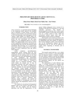 Preliminary Research on Arnica Montana L. Provided in Vitro