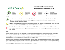 Saskatchewan Recreational Water Sampling Results to August 21, 2019