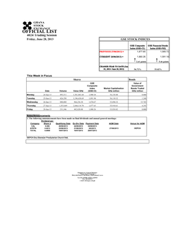 OFFICIAL LIST 4024 Trading Session Friday, June 28, 2013 GSE STOCK INDICES