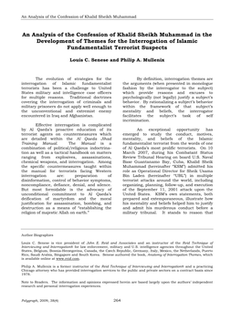 An Analysis of the Confession of Khalid Sheikh Muhammad in the Development of Themes for the Interrogation of Islamic Fundamentalist Terrorist Suspects