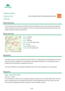 Clitheroe Short Circular (1Hr Forest of Bowland Area of Outstanding Natural Beauty 30Mins)