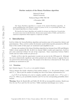 Further Analysis of the Binary Euclidean Algorithm