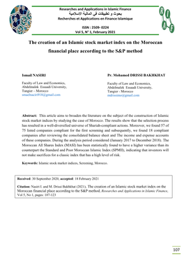 The Creation of an Islamic Stock Market Index on the Moroccan Financial Place According to the S&P Method
