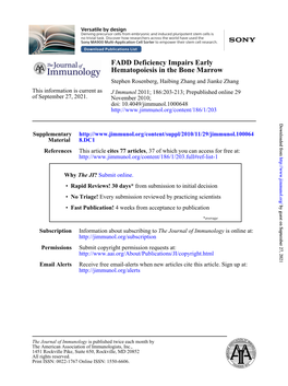 Hematopoiesis in the Bone Marrow FADD Deficiency Impairs Early