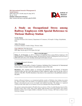 A Study on Occupational Stress Among Railway Employees with Special Reference to Thrissur Railway Station