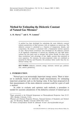 Method for Estimating the Dielectric Constant of Natural Gas Mixtures1