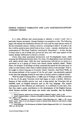 George Gissing's Narrative and Late Nineteenth-Century Literary Trends