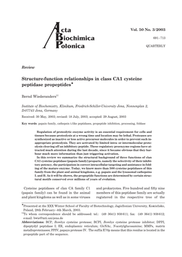 Structure-Function Relationships in Class CA1 Cysteine Peptidase Propeptides*