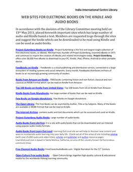 Web Sites for Electronic Books on the Kindle and Audio Books