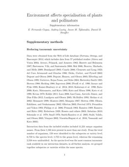 Environment Affects Specialisation of Plants and Pollinators