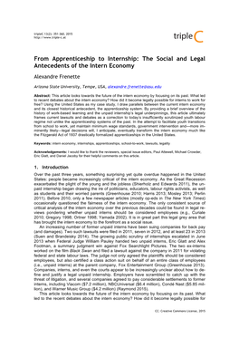 From Apprenticeship to Internship: the Social and Legal Antecedents of the Intern Economy