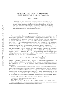 Arxiv:2002.10761V1 [Math.PR] 25 Feb 2020