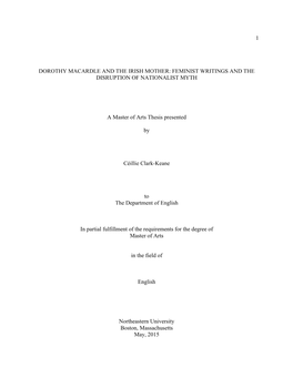 Dorothy Macardle and the Irish Mother: Feminist Writings and the Disruption of Nationalist Myth