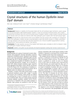 Crystal Structures of the Human Dysferlin Inner Dysf Domain Altin Sula1, Ambrose R Cole1, Corin Yeats2,3, Christine Orengo2 and Nicholas H Keep1*