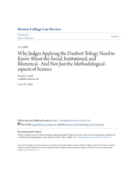 Why Judges Applying the Daubert Trilogy Need to Know About the Social, Institutional, and Rhetorical - and Not Just the Methodological - Aspects of Science David S