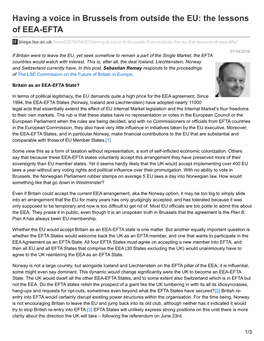 Having a Voice in Brussels from Outside the EU: the Lessons of EEA-EFTA