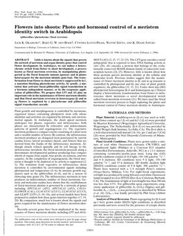 Flowers Into Shoots: Photo and Hormonal Control of a Meristem Identity Switch in Arabidopsis (Gibberellins͞phytochrome͞floral Reversion)