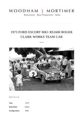 1973 Ford Escort Mk1 Rs1600 Roger Clark Works Team Car