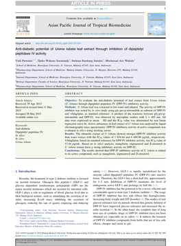 Anti-Diabetic Potential of Urena Lobata Leaf Extract Through Inhibition of Dipeptidyl Peptidase IV Activity