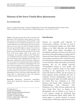 Diatoms of the Lower Vistula River Phytoseston