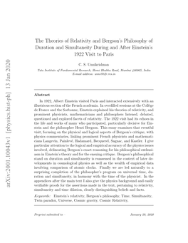 Arxiv:2001.10043V1 [Physics.Hist-Ph] 13 Jan 2020 Simultaneity and Time Dilation, Clearly Distinguishing Beliefs and Facts