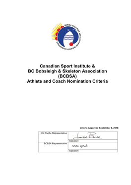 Canadian Sport Institute & BC Bobsleigh & Skeleton Association