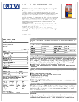 OLD BAY SEASONING 7.5 LB Nutrition Facts