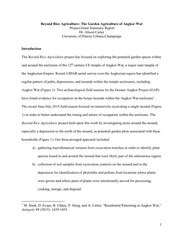 The Garden Agriculture of Angkor Wat Project Grant Summary Report Dr