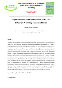 Improvement of Trans7 Information on 10 Year Extension Permitting Television Station