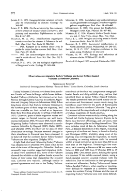 Observations on Migratory Turkey Vultures and Lesser Yellow-Headed