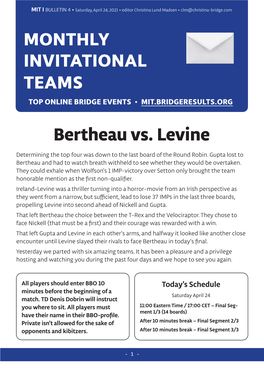 MONTHLY INVITATIONAL TEAMS Bertheau Vs. Levine