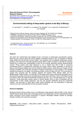 Environmental Setting of Deep-Water Oysters in the Bay of Biscay